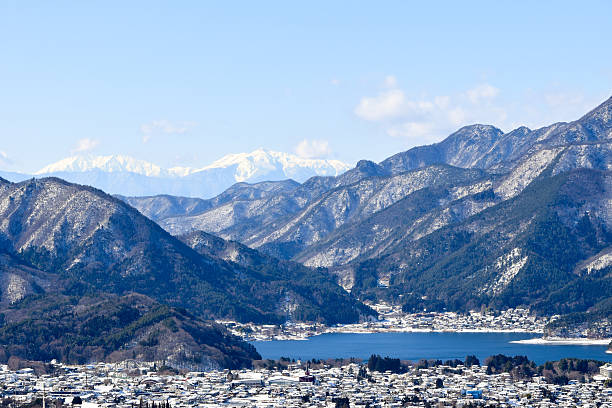 istock Snow capped Mt Mitsutouge beyond Lake Kawaguchiko 611783370