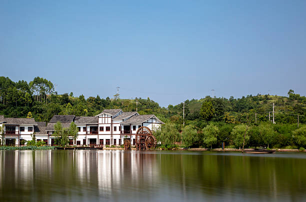 istock village beside lake 611786100