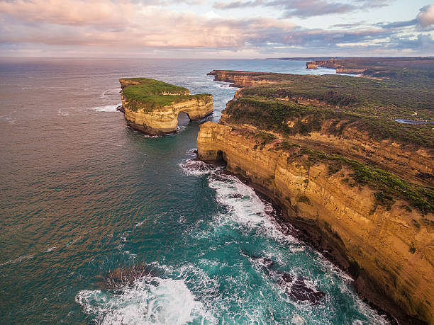 istock Aerial view Mutton Bird Island and Elephant rock at sunset 611786244