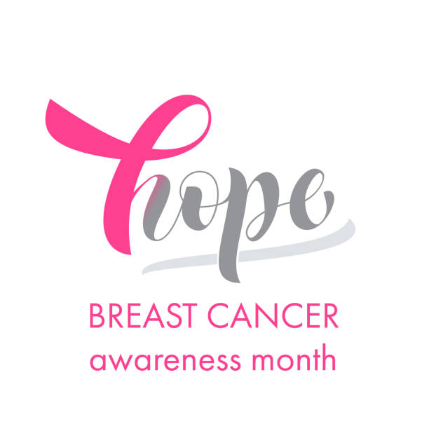 Breast Cancer pink awareness ribbon emblem Breast Cancer pink ribbon emblem for october international cancer awareness campaign. Hope slogan motto text label with design of vector pink ribbon in love heart shape icon brest cancer hope stock illustrations