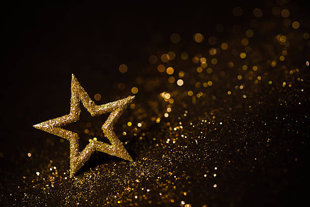 Star Abstract Decoration Lights, Gold Sparkles, Blurred Shine Background