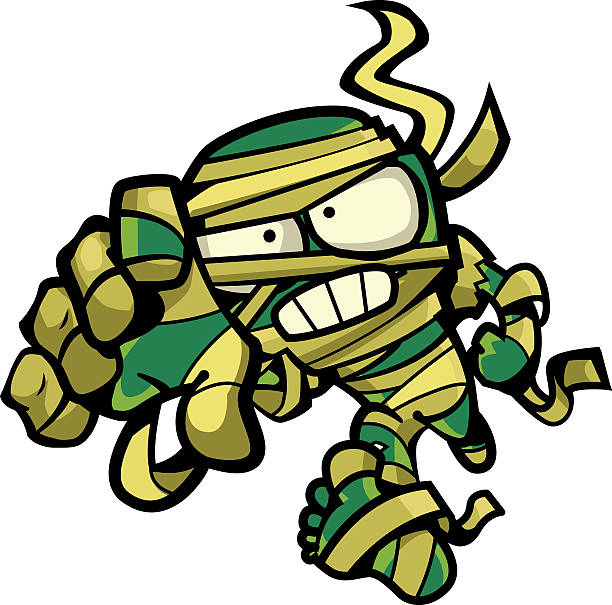 Green Mummy running in halloween Creepy green ungry mummy running in halloween egyptian demons stock illustrations