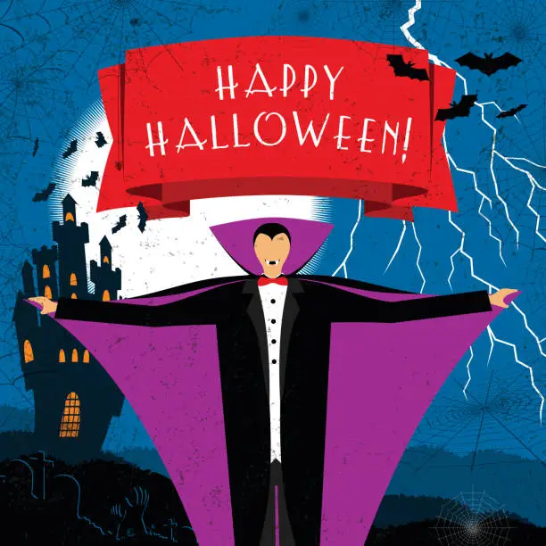 Vector illustration of Halloween dracula vampire banner darkness monster night text