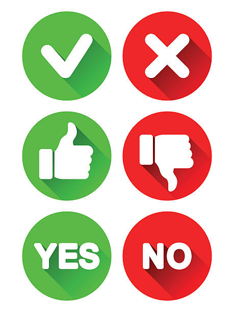 Yes and No Icons Collection of different yes and no buttons. Round icons with long shadows yes sign stock illustrations