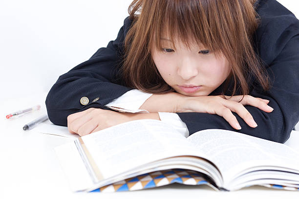 Japanese schoolgirl studying