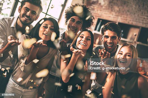 Confetti Fun Stock Photo - Download Image Now - Happiness, Cheerful, Group Of People