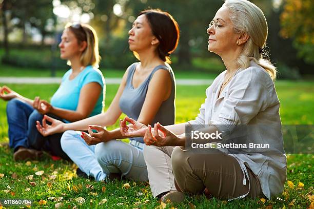 Yoga In Der Natur Stockfoto und mehr Bilder von Meditieren - Meditieren, Alter Erwachsener, Zen