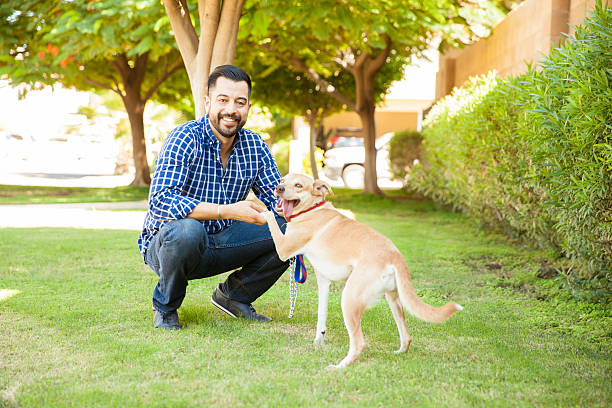 istock Latin man trying to train his dog 611861322