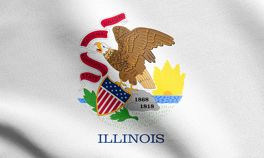 Illinoisan official flag, symbol. American patriotic element. USA banner. United States of America background. Flag of the US state of Illinois waving in the wind with detailed fabric texture