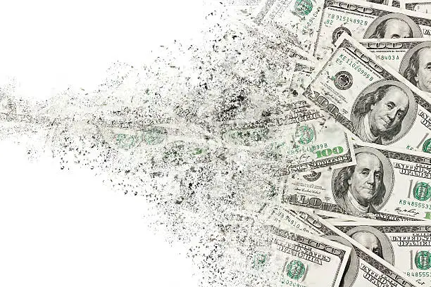 Money american hundred dollar bills disintegration. Abstract USD background
