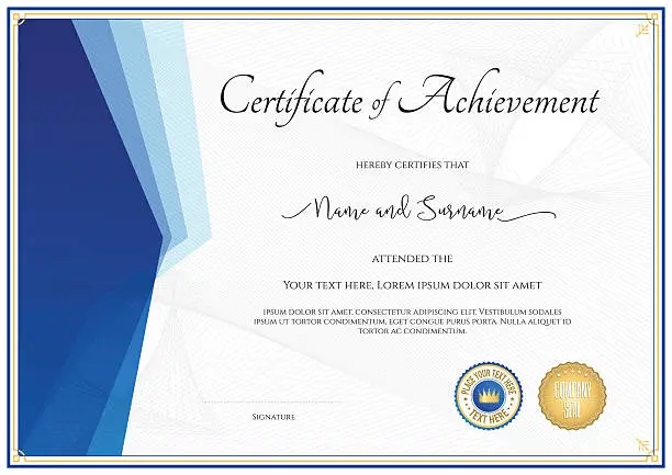 Vector illustration of Modern certificate template for achievement in blue theme