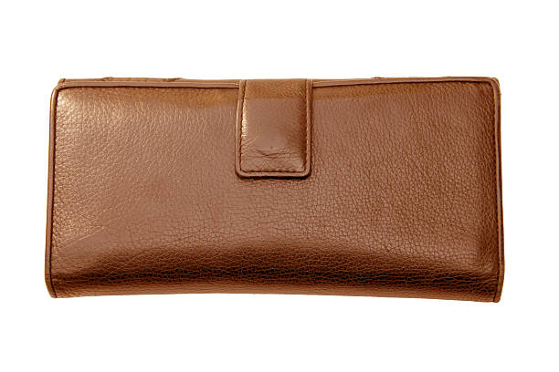 istock Women brown natural leather wallet isolated on white background. 611866078