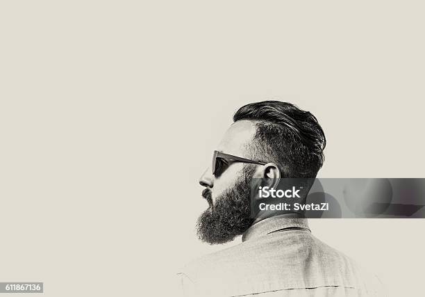 Bearded Man With Glasses Stock Photo - Download Image Now - Men, Beard, Black And White