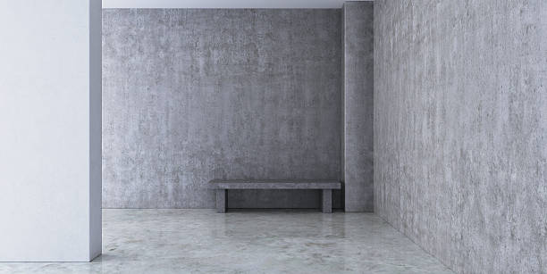 empty room with concrete walls and bench - art museum museum architecture bench imagens e fotografias de stock