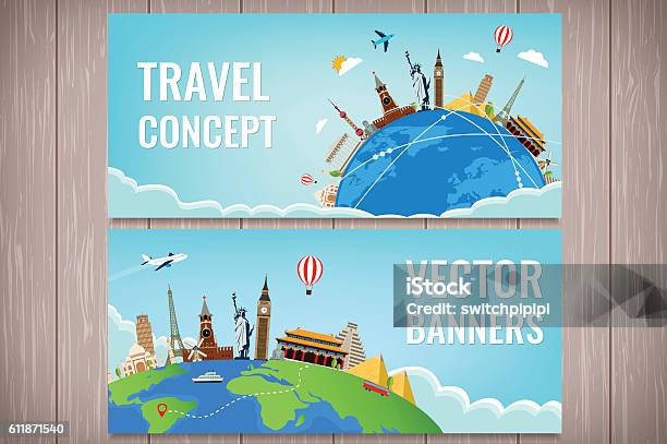 Travel Composition With Famous World Landmarks Travel And Tourism Stock Illustration - Download Image Now