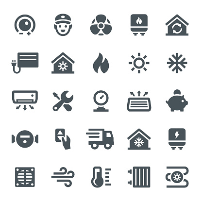 Air conditioner, heating system, icon, icon set, heating, cooling, home automation