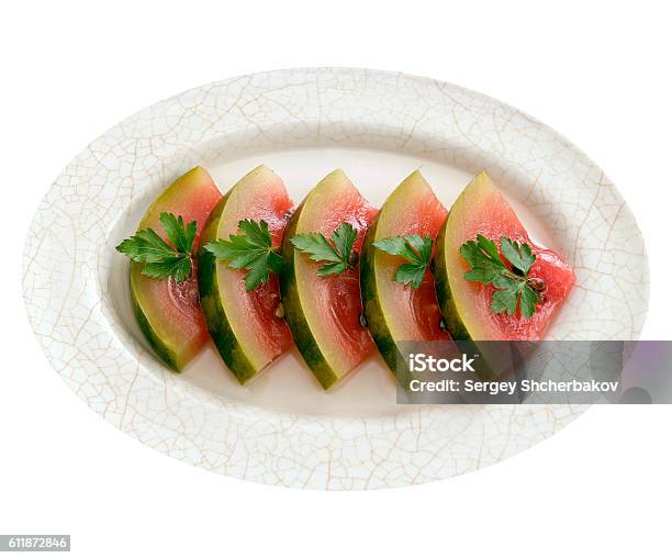 Pickled Watermelon Stock Photo - Download Image Now - Bright, Chopped Food, Cut Out