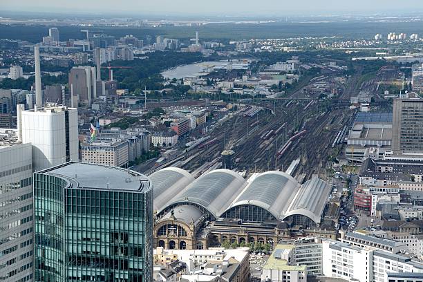 istock Frankfurt cityscape from Main tower, Germany 611873106