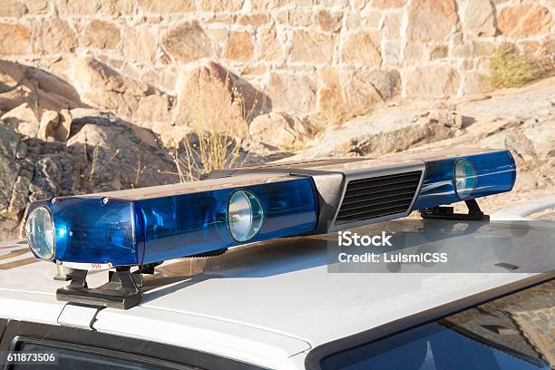 Sirens And Lights Of An Old Police Car Stock Photo - Download Image Now - Accidents and Disasters, Arrest, Authority