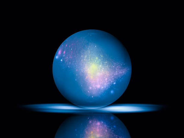 istock Beautiful voluminous blue ball and reflection on black background 611873704