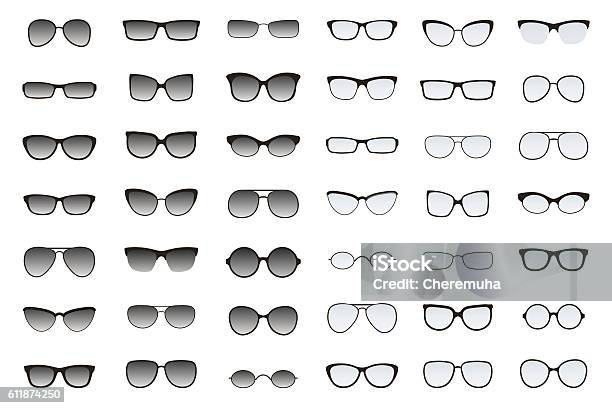 Types Of Glasses And Sunglasses Big Flat Vector Set Stock Illustration - Download Image Now