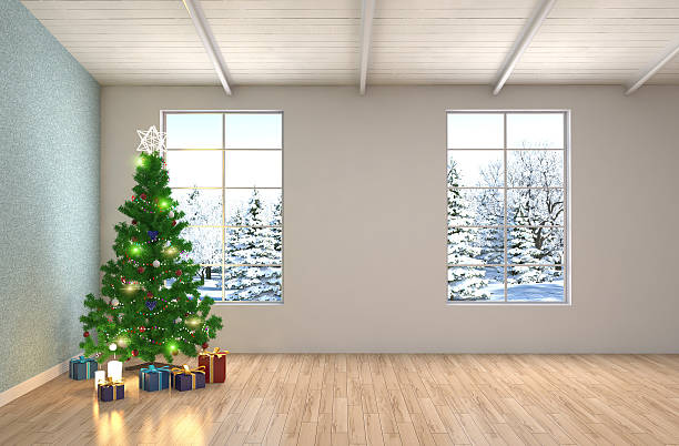 istock Christmas tree with decorations in the living room. 3d illustrat 611874792