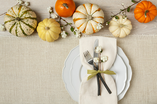 Festive fall table setting place setting home decorations with pumpkins
