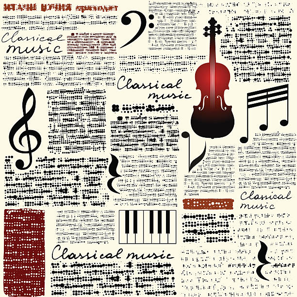 클래식 음악 배경 - musical note defocused musical staff treble clef stock illustrations