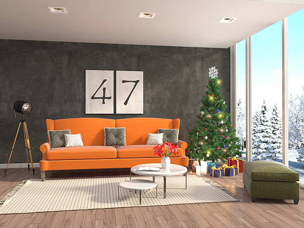 istock Christmas tree with decorations in the living room. 3d illustrat 611877040