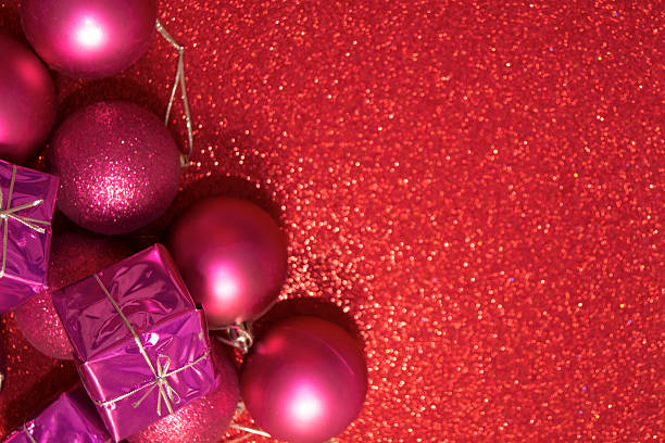 istock Gifts and Christmas decorations on red background 611878162