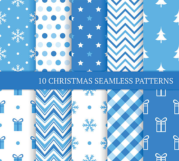 illustrazioni stock, clip art, cartoni animati e icone di tendenza di dieci natale blu diversi motivi senza cuciture. - christmas pattern striped backgrounds