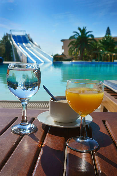 istock cup of coffee, water and juice 611880722