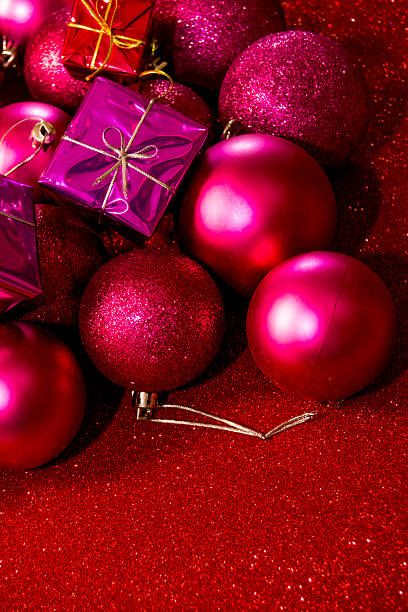 istock Gifts and Christmas decorations on red background 611881242