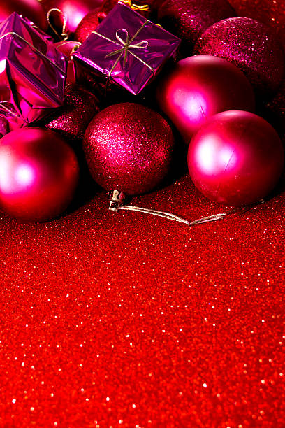 istock Gifts and Christmas decorations on red background 611881718