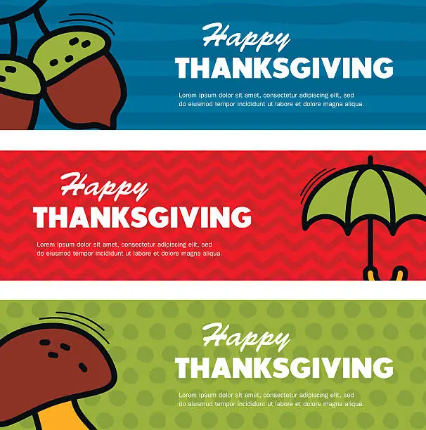 Vector illustration of Happy Thanksgiving day. Three banners