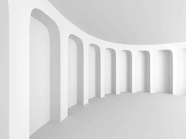 White ModernArchitecture Column Interior Design. 3d Render Illustration