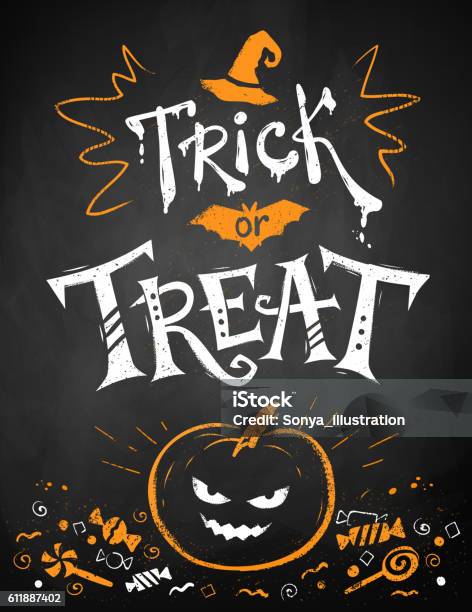 Trick Or Treat Halloween Poster Stock Illustration - Download Image Now - Halloween, Candy, Chalkboard - Visual Aid