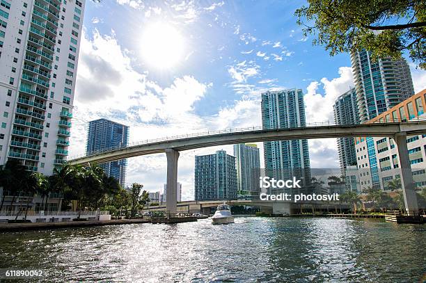 Downtown Miami With Brickell Key In The Background Stock Photo - Download Image Now