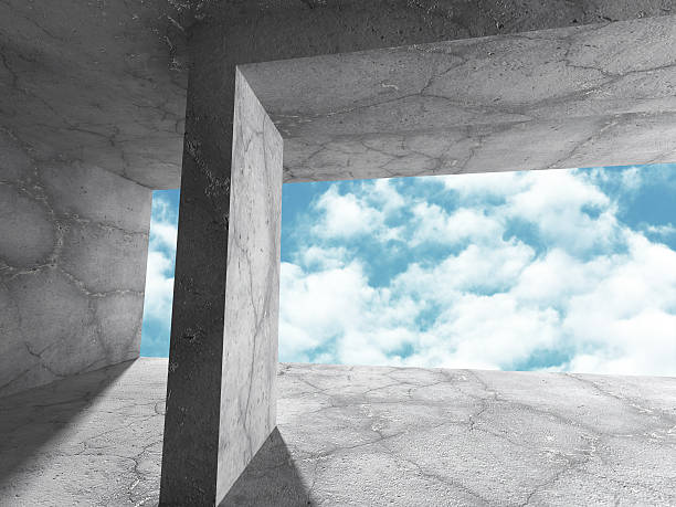 istock Concrete walls empty room interior. Abstract architecture with s 611894188