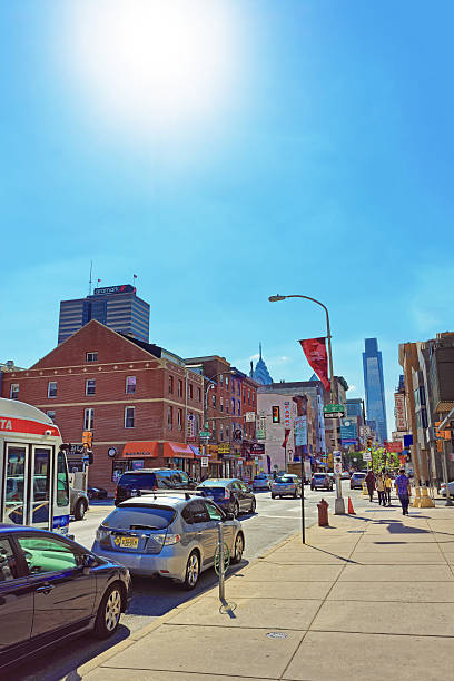 Philadelphia, United States - May 5, 2015: Chinatown in Philadelphia, Pennsylvania, the USA. Tourists crossing in the street