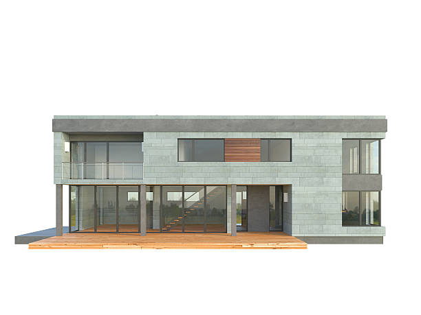 istock Picture of modern architecture, isolated building, 3D rendering, front view 611894892