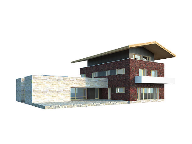 istock Picture of modern architecture, isolated building, 3D rendering, perspective 611895114