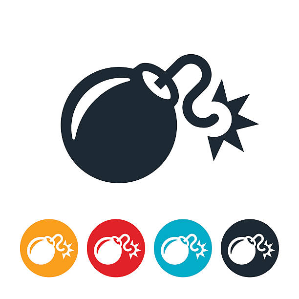 Bomb Icon An icon of a bomb with lit fuse. The bomb represented is a large bomb round in shape. bomb icon stock illustrations
