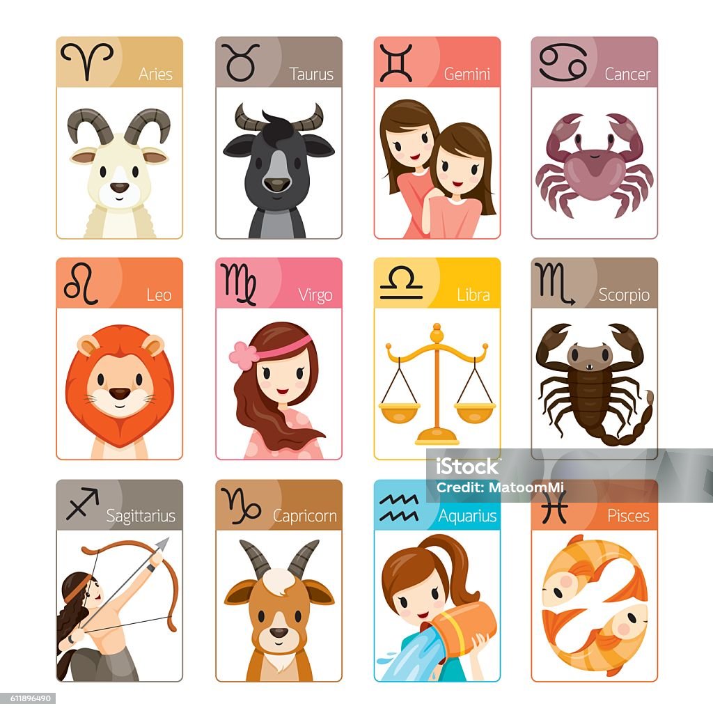 Zodiac Signs Icons Set Astrological, Constellation, Western, Fortunetelling, Animal Astrology Sign stock vector