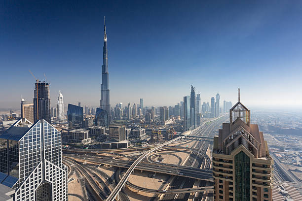 istock Dubai sky line with traffic junction and Burj Khalifa 611901532
