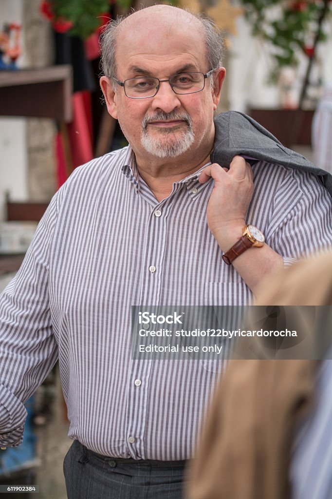 Salman Rushdie in obidos portugal Obidos Portugal. 30 September 2016. British writer Salman Rushdie in Obidos for attending a conference at the FOLIO International Literary Festival of Obidos. Obidos, Portugal. photography by Ricardo Rocha. Literature Stock Photo