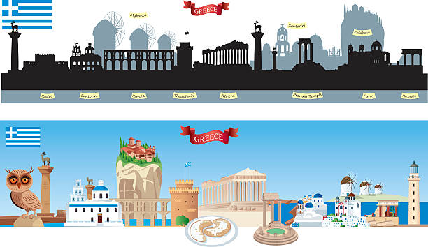 Greece Symbols Vector Greece Symbols crete cartoon stock illustrations