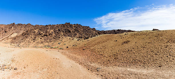 istock Volcanic landscape with sparse vegetation, Teide National park, Tenerife, Spain 611986328