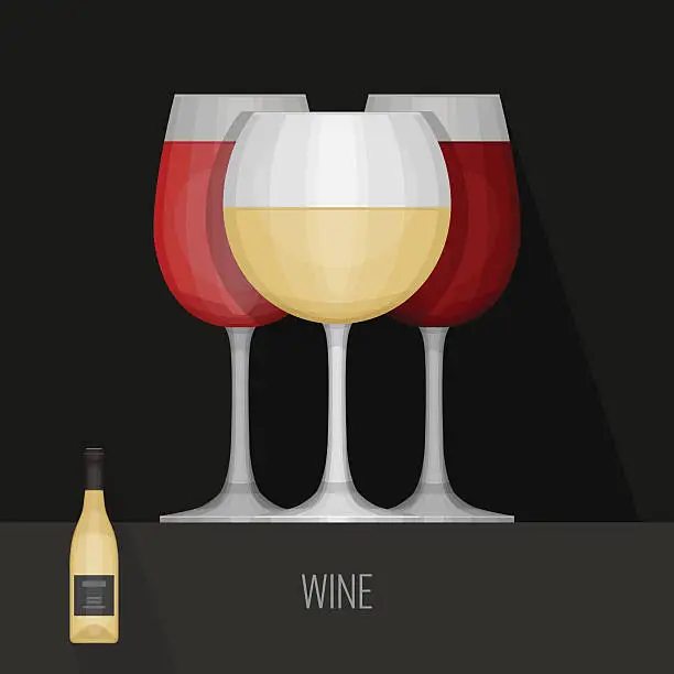 Vector illustration of Glass of wine on black background.