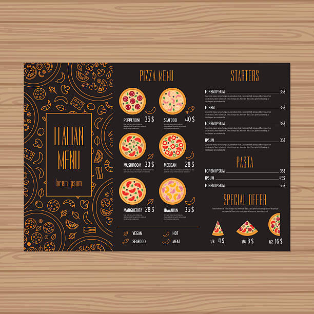 illustrations, cliparts, dessins animés et icônes de conception du menu pizza. - pizzeria